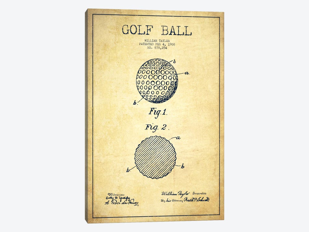 Golf Ball Vintage Patent Blueprint by Aged Pixel 1-piece Canvas Artwork
