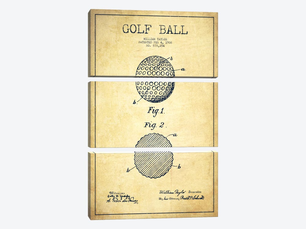 Golf Ball Vintage Patent Blueprint by Aged Pixel 3-piece Canvas Artwork