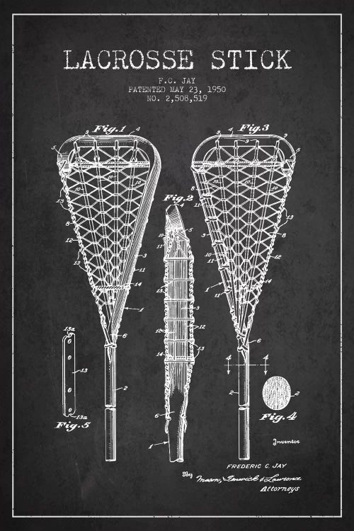 Lacrosse Stick Charcoal Patent Blueprint
