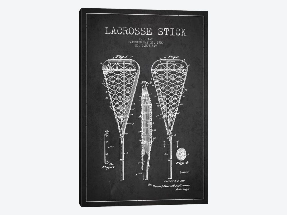 Lacrosse Stick Charcoal Patent Blueprint by Aged Pixel 1-piece Canvas Wall Art