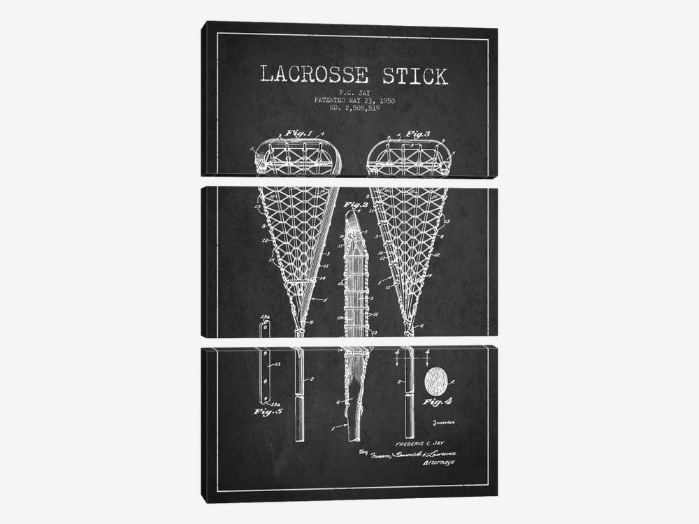 Lacrosse Stick Charcoal Patent Blueprint by Aged Pixel 3-piece Canvas Art