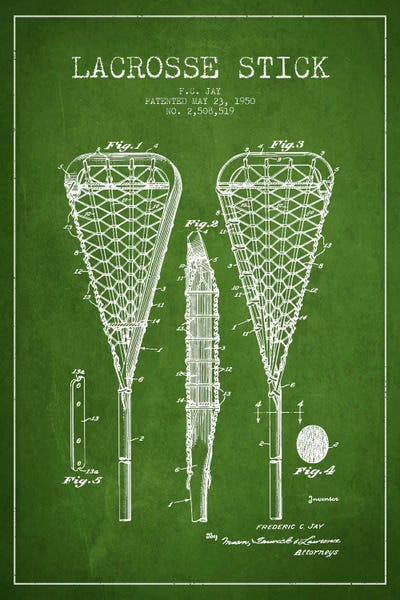 Lacrosse Stick Green Patent Blueprint by Aged Pixel art print