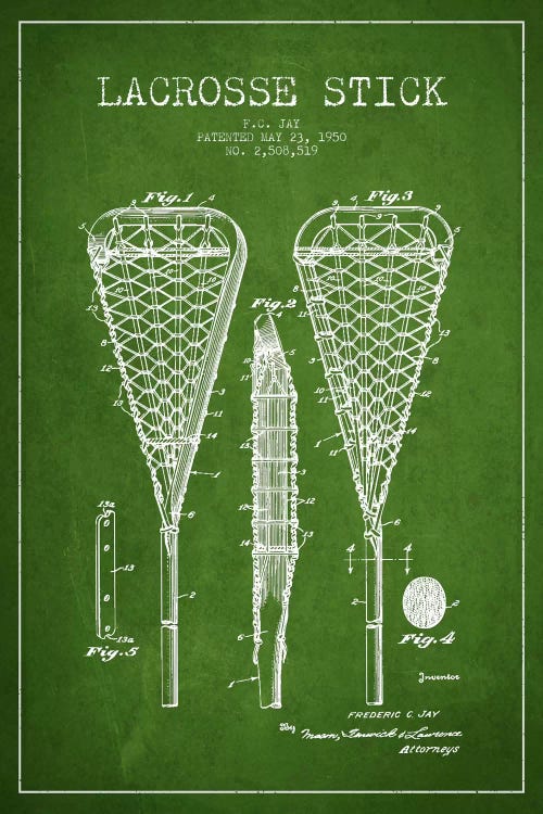 Lacrosse Stick Green Patent Blueprint by Aged Pixel wall art