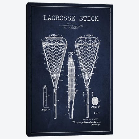 Lacrosse Stick Navy Blue Patent Blueprint Canvas Print #ADP2192} by Aged Pixel Canvas Art