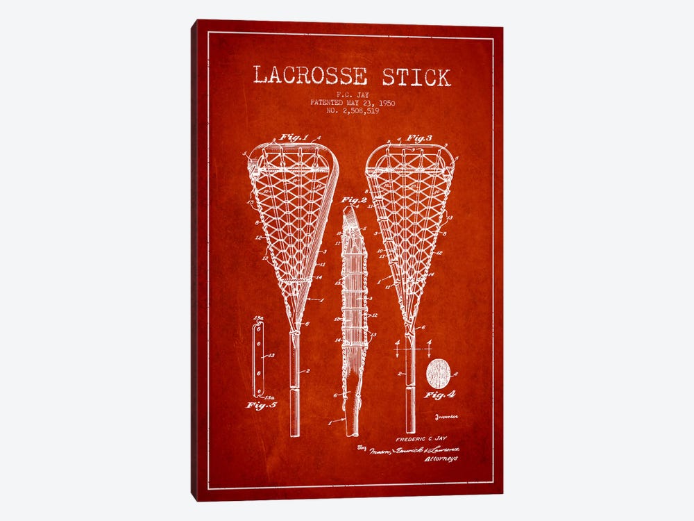 Lacrosse Stick Red Patent Blueprint by Aged Pixel 1-piece Art Print