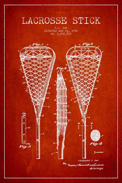 Sports Blueprints: Lacrosse Stick Red Patent Blueprint by Aged Pixel