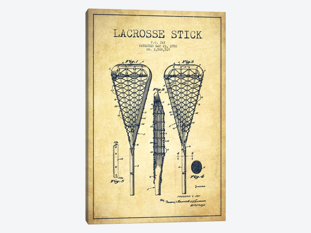 Lacrosse Stick Vintage Patent Blueprint by Aged Pixel 1-piece Canvas Wall Art