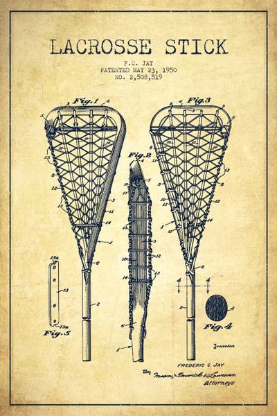 Sports Blueprints: Lacrosse Stick Vintage Patent Blueprint by Aged Pixel