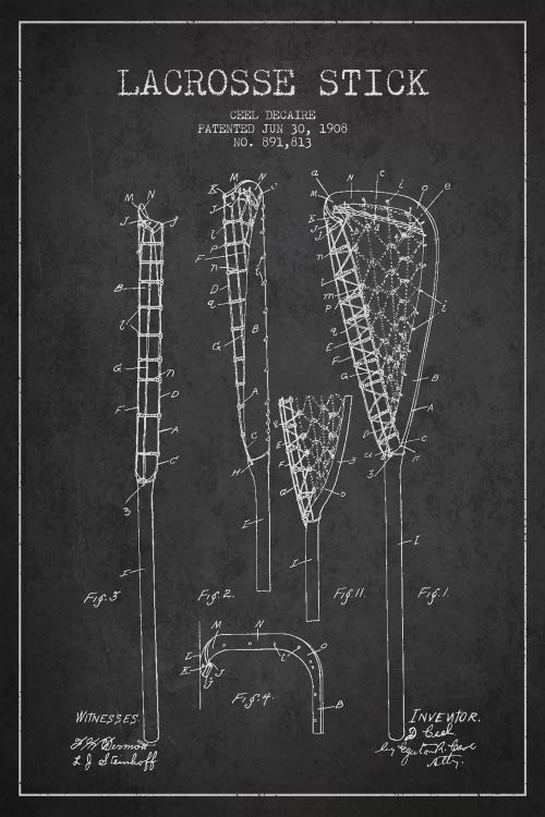 Lacrosse Stick Charcoal Patent Blueprint