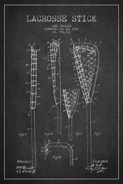 Sports Blueprints: Lacrosse Stick Charcoal Patent Blueprint by Aged Pixel