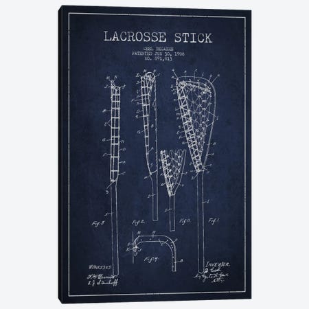 Lacrosse Stick Navy Blue Patent Blueprint Canvas Print #ADP2197} by Aged Pixel Canvas Print