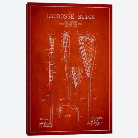 Lacrosse Stick Red Patent Blueprint Canvas Print #ADP2198} by Aged Pixel Canvas Art