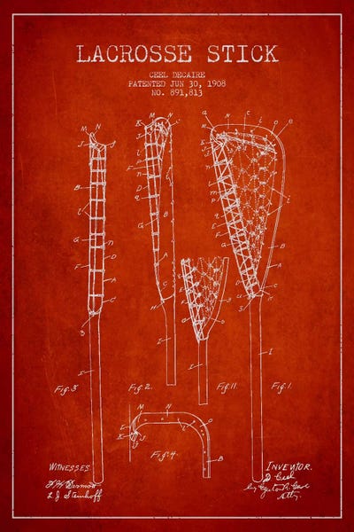 Sports Blueprints: Lacrosse Stick Red Patent Blueprint by Aged Pixel