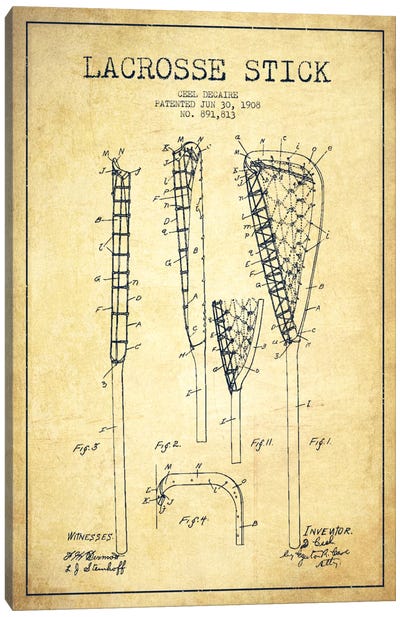 Lacrosse Stick Vintage Patent Blueprint Canvas Art Print - Sports Blueprints
