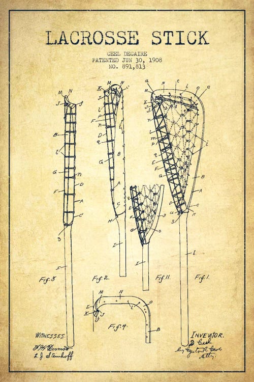 Lacrosse Stick Vintage Patent Blueprint by Aged Pixel wall art