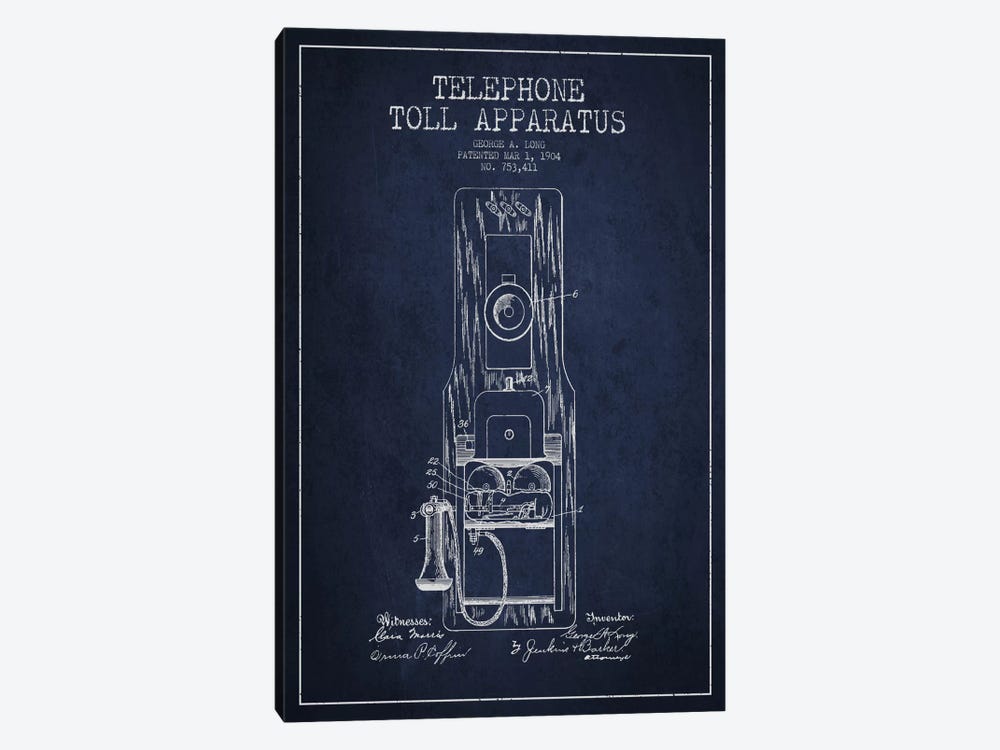 Long Telephone Toll Blue Patent Blueprint by Aged Pixel 1-piece Canvas Wall Art