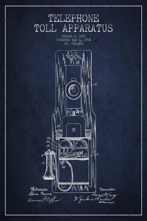 Long Telephone Toll Blue Patent Blueprint by Aged Pixel wall art