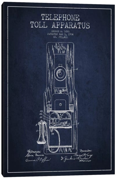 Long Telephone Toll Blue Patent Blueprint Canvas Art Print - Aged Pixel: Electronics & Communication