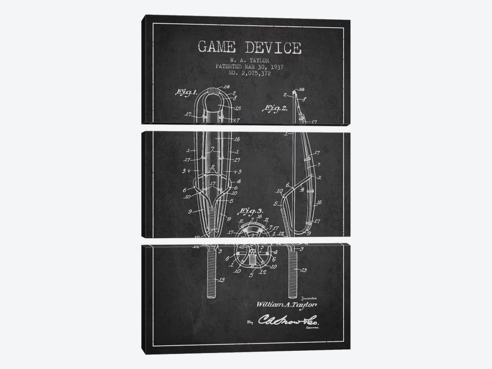 Game Device Charcoal Patent Blueprint by Aged Pixel 3-piece Canvas Art Print