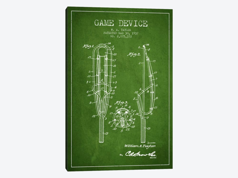 Game Device Green Patent Blueprint by Aged Pixel 1-piece Canvas Artwork
