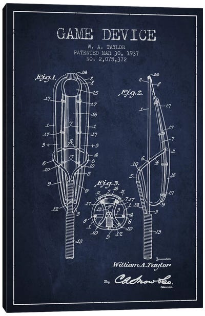 Game Device Navy Blue Patent Blueprint Canvas Art Print - Lacrosse Art