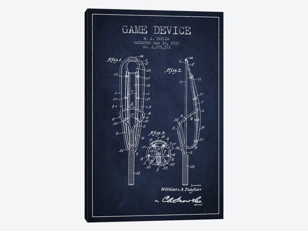 Game Device Navy Blue Patent Blueprint 1-piece Canvas Print