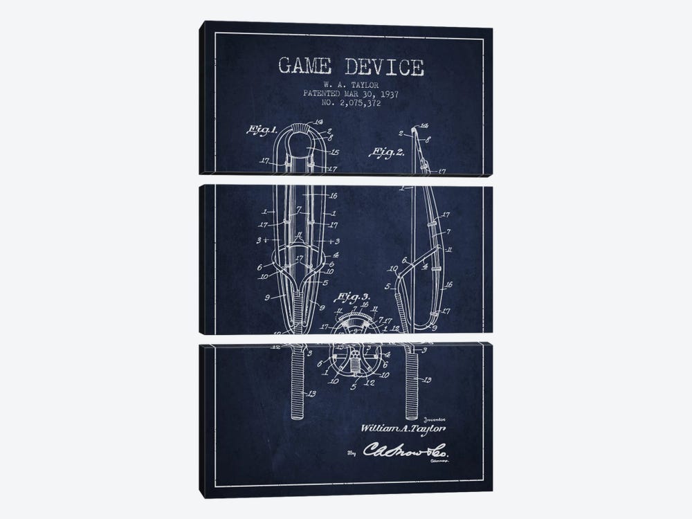 Game Device Navy Blue Patent Blueprint by Aged Pixel 3-piece Art Print