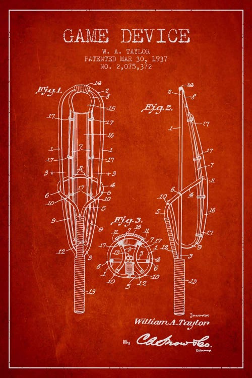 Game Device Red Patent Blueprint by Aged Pixel wall art