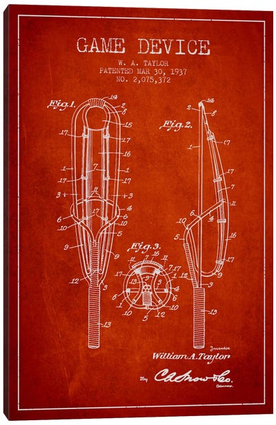 Game Device Red Patent Blueprint Canvas Art Print - Lacrosse Art