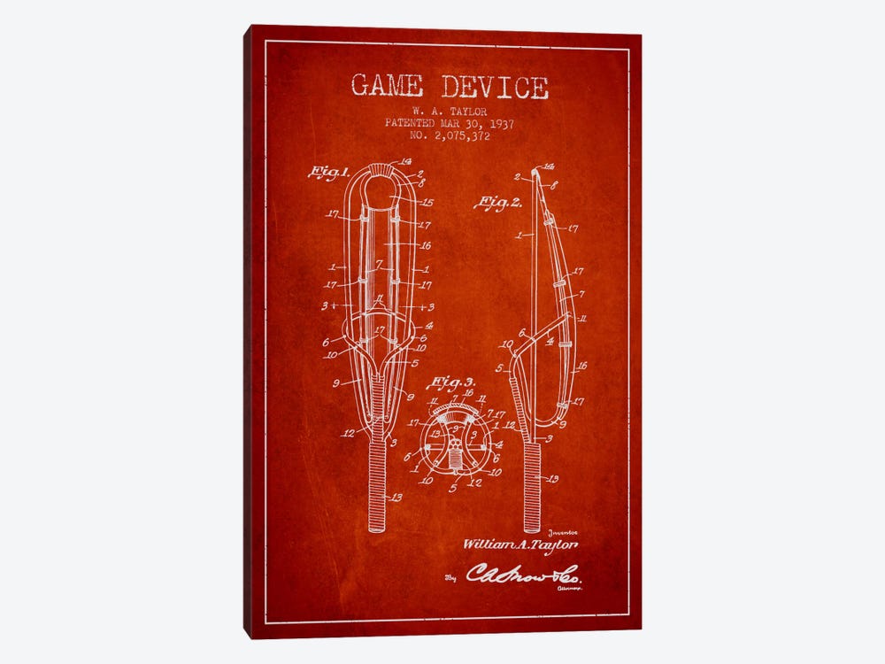Game Device Red Patent Blueprint by Aged Pixel 1-piece Canvas Art