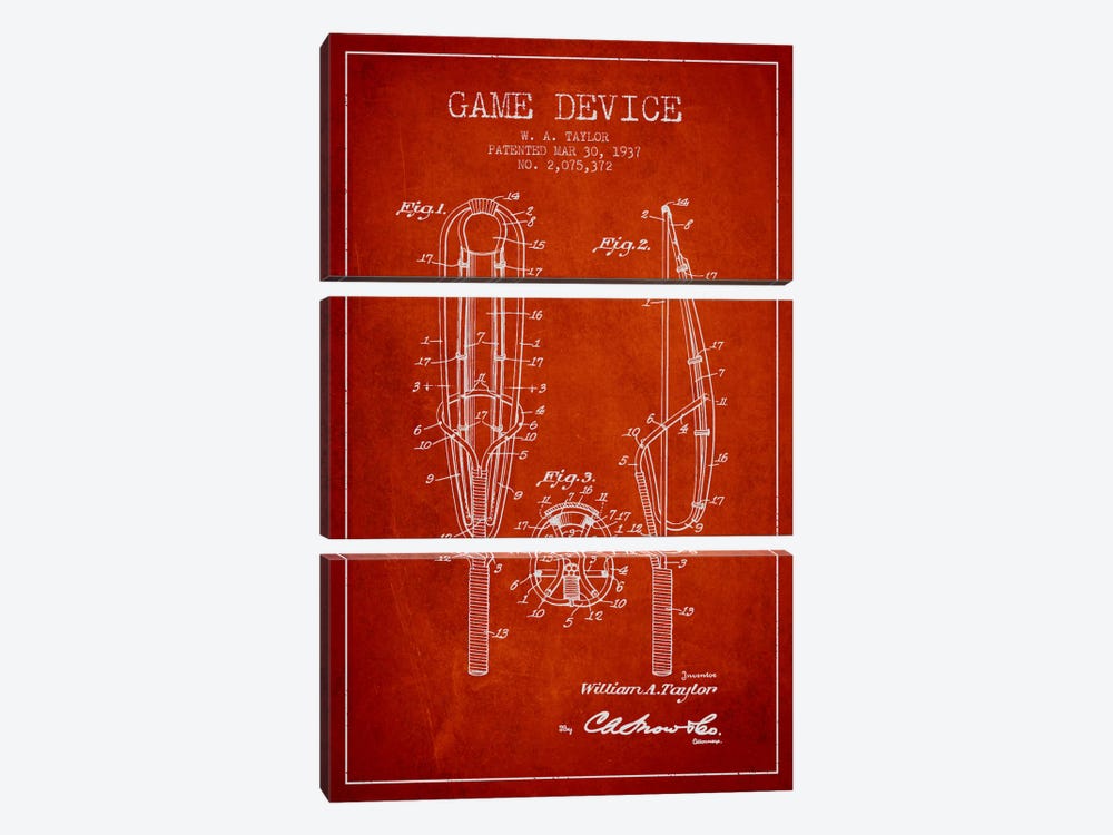 Game Device Red Patent Blueprint by Aged Pixel 3-piece Canvas Artwork