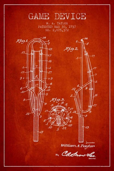 Lacrosse: Game Device Red Patent Blueprint by Aged Pixel
