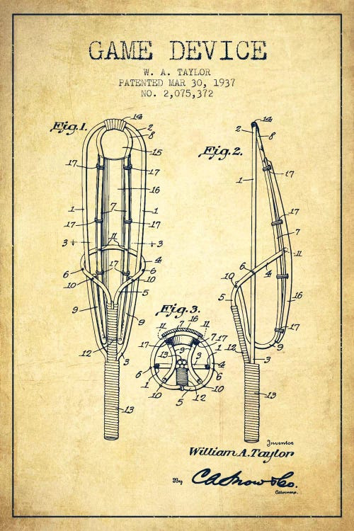 Game Device Vintage Patent Blueprint by Aged Pixel wall art