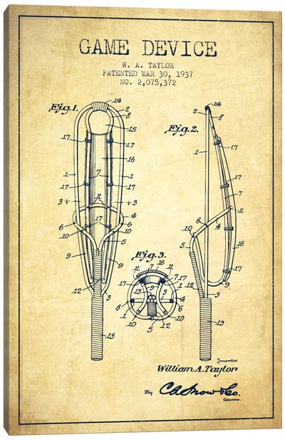 Game Device Vintage Patent Blueprint Canvas Art Print - Lacrosse Art