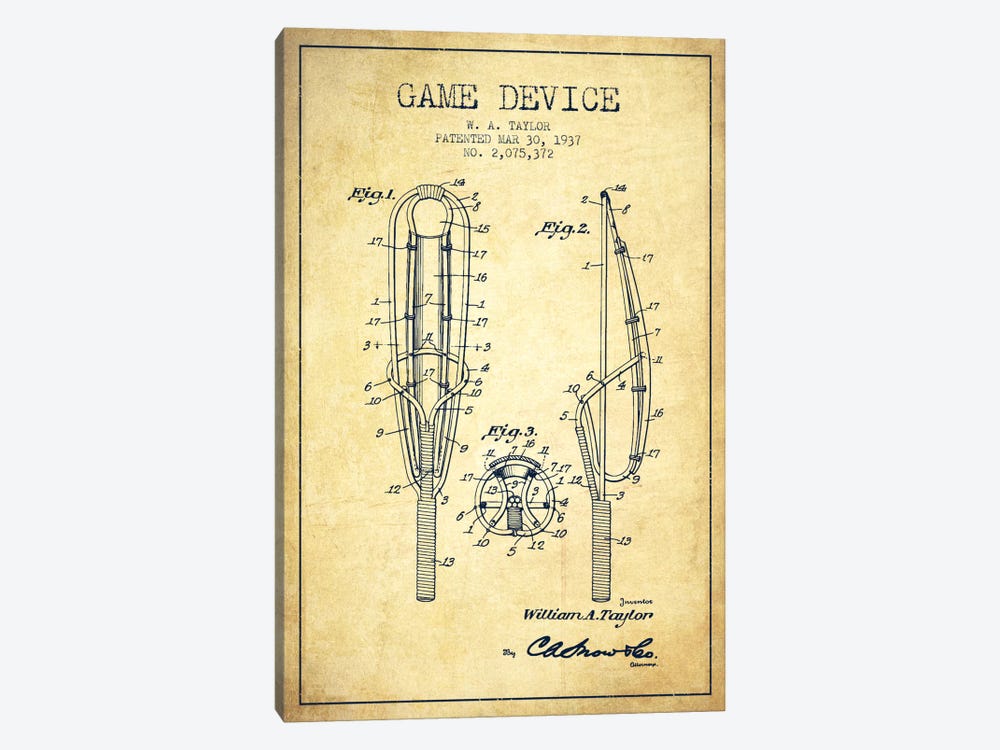 Game Device Vintage Patent Blueprint by Aged Pixel 1-piece Canvas Print