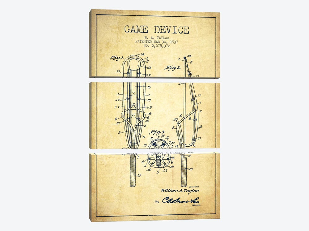 Game Device Vintage Patent Blueprint by Aged Pixel 3-piece Canvas Print