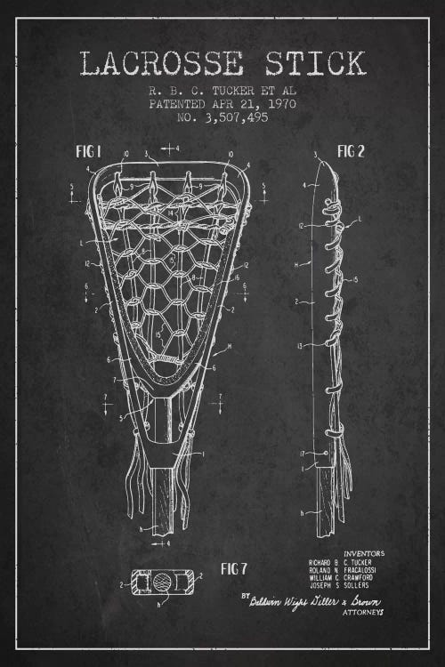 Lacrosse Stick Charcoal Patent Blueprint by Aged Pixel wall art
