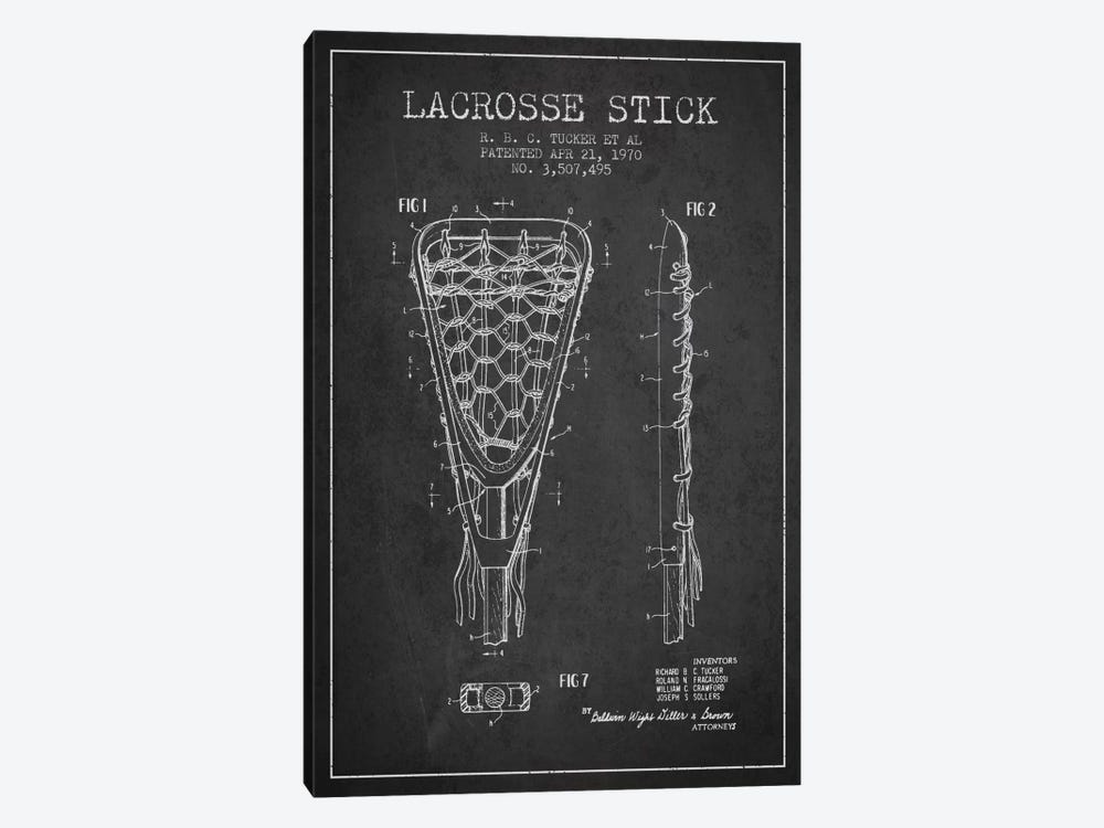 Lacrosse Stick Charcoal Patent Blueprint by Aged Pixel 1-piece Canvas Artwork