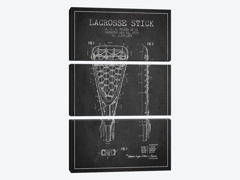 Lacrosse Stick Charcoal Patent Blueprint by Aged Pixel 3-piece Canvas Artwork