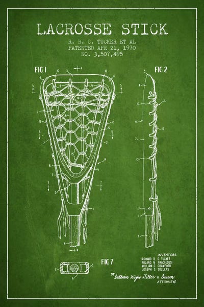 Lacrosse Stick Green Patent Blueprint by Aged Pixel art print