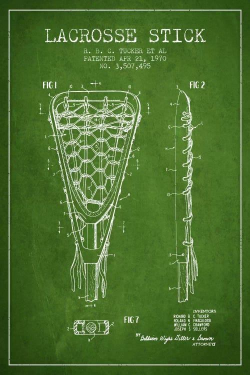 Lacrosse Stick Green Patent Blueprint by Aged Pixel wall art