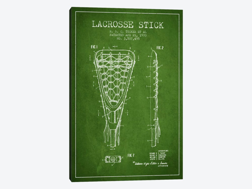 Lacrosse Stick Green Patent Blueprint by Aged Pixel 1-piece Canvas Art Print