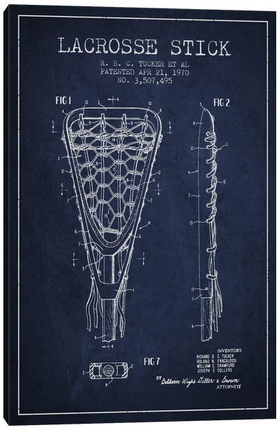 Lacrosse Stick Navy Blue Patent Blueprint Canvas Art Print - Lacrosse