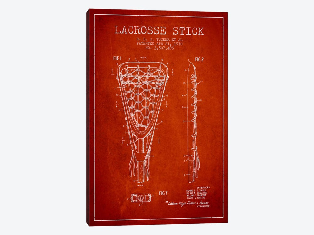 Lacrosse Stick Red Patent Blueprint by Aged Pixel 1-piece Canvas Print