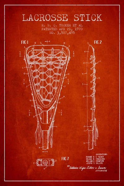 Sports Blueprints: Lacrosse Stick Red Patent Blueprint by Aged Pixel