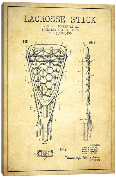 Lacrosse Stick Vintage Patent Blueprint Canvas Art Print - Lacrosse Art