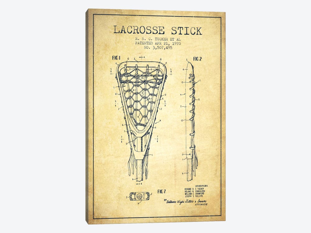Lacrosse Stick Vintage Patent Blueprint by Aged Pixel 1-piece Canvas Art