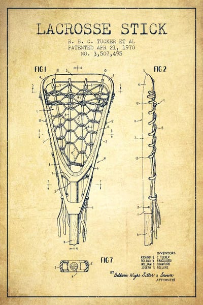 Sports Blueprints: Lacrosse Stick Vintage Patent Blueprint by Aged Pixel
