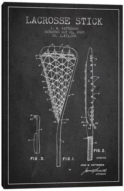 Lacrosse Stick Charcoal Patent Blueprint Canvas Art Print - Lacrosse