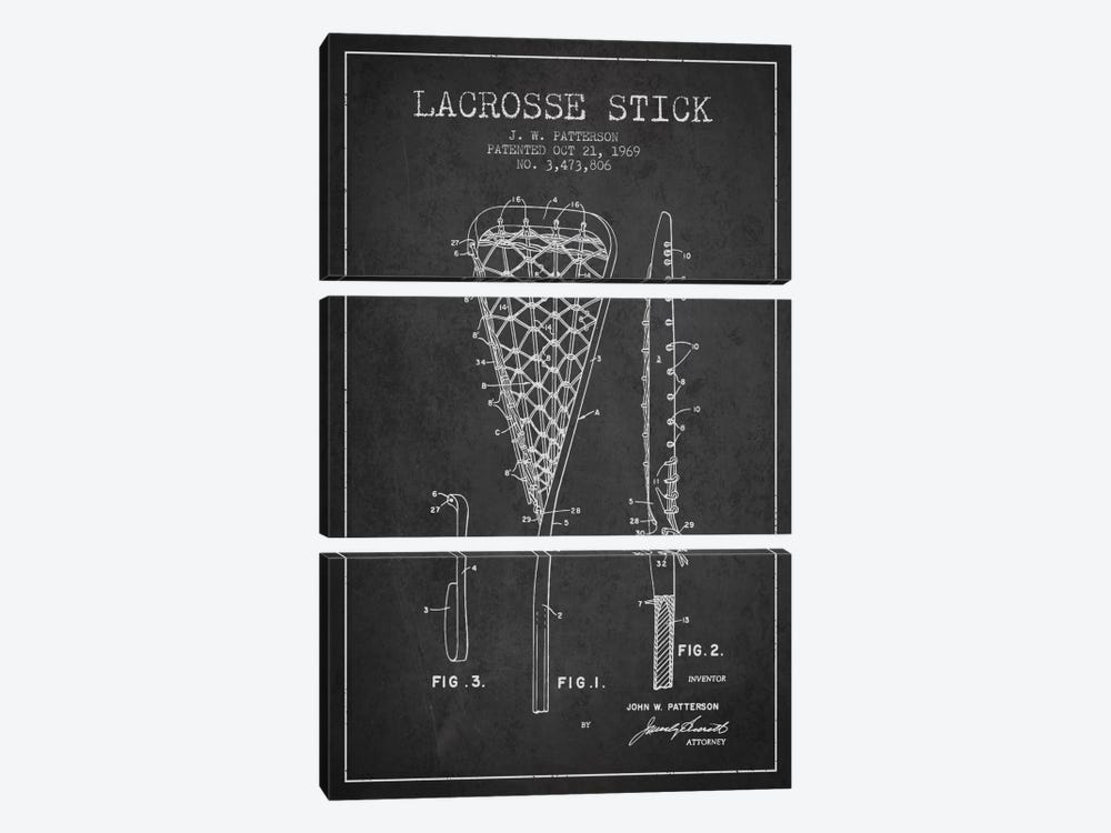 Lacrosse Stick Charcoal Patent Blueprint by Aged Pixel 3-piece Canvas Wall Art